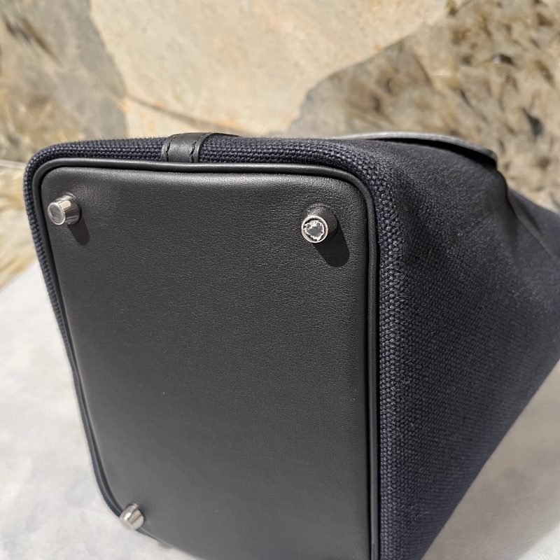 Hermes 黑銀 帆布拼牛皮 Picotin Cargo*Swift-5