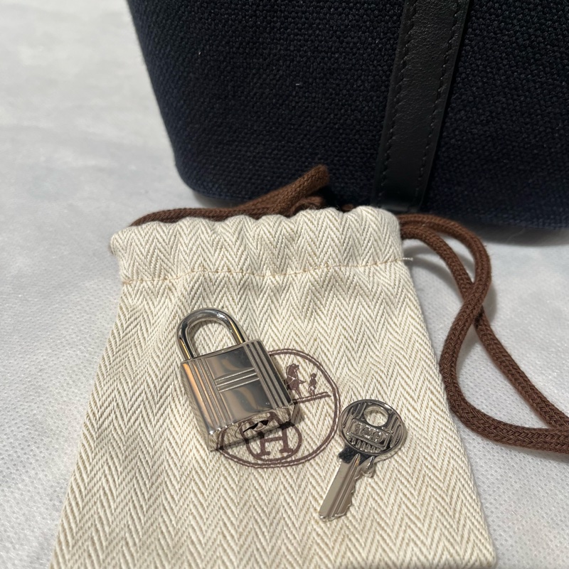 Hermes 黑銀 帆布拼牛皮 Picotin Cargo*Swift-7