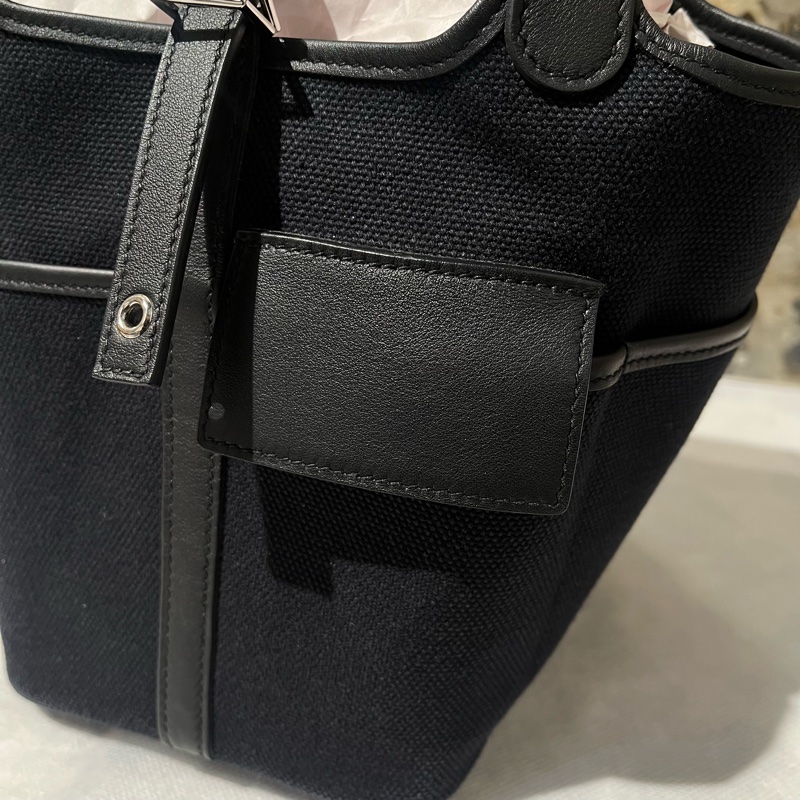 Hermes 黑銀 帆布拼牛皮 Picotin Cargo*Swift-9