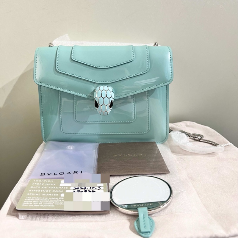 99新🆕寶格麗/Bvlgari Serpenti Forever系列小號 女款鏈條單肩包斜挎包 海寶石淺藍色💠正品-7