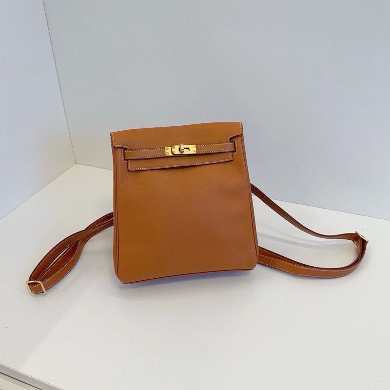 98新🆕Hermes愛馬仕 經典kelly ado 金棕雙肩包 框A 金扣 🧡正品-0