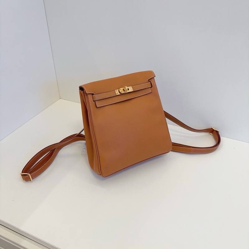 98新🆕Hermes愛馬仕 經典kelly ado 金棕雙肩包 框A 金扣 🧡正品-2