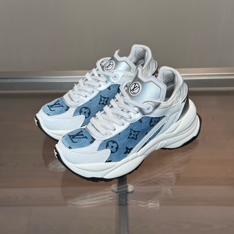 LV路易威登 LV Run 55 牛仔藍滿印LOGO老爹鞋 36碼