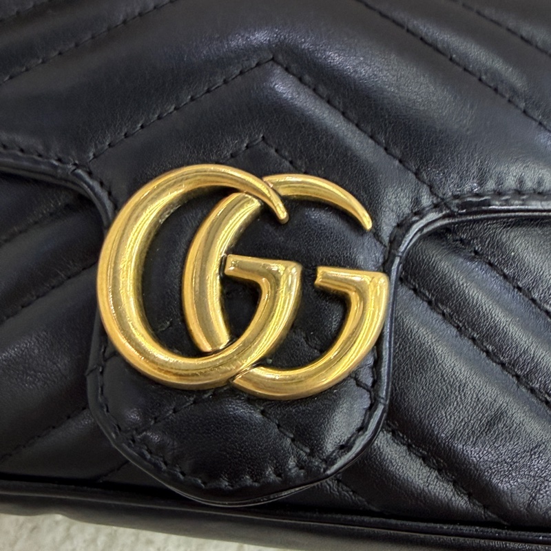 Gucci古馳 迷你 GG Marmont super mini黑金鍊條包-1