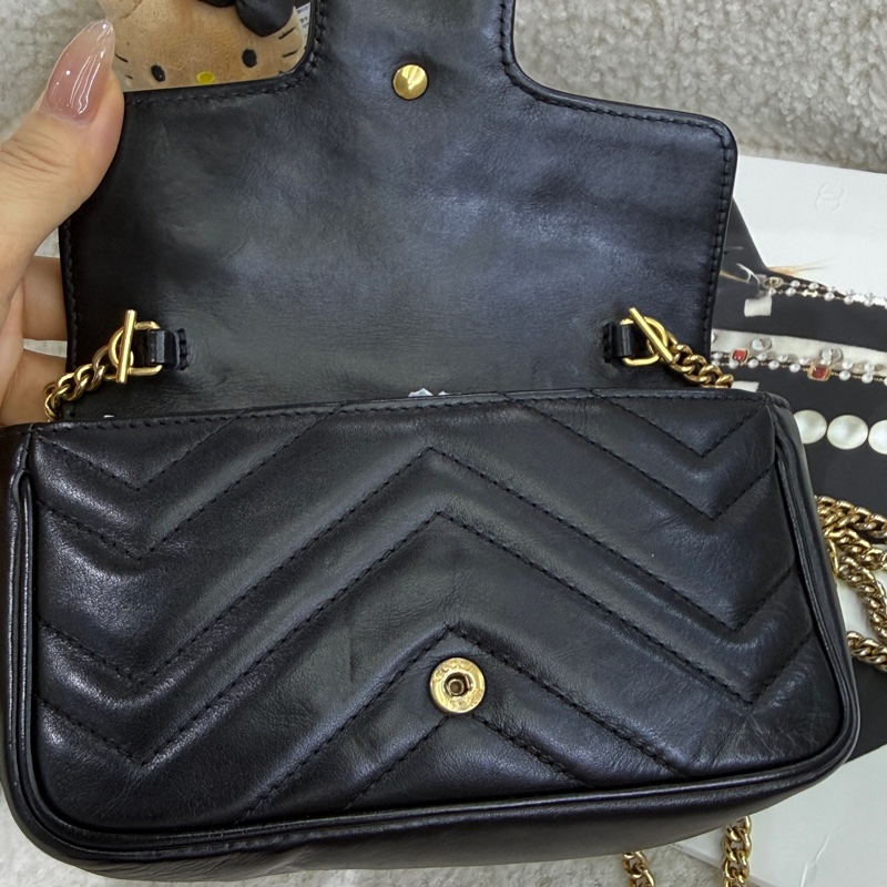 Gucci古馳 迷你 GG Marmont super mini黑金鍊條包-3