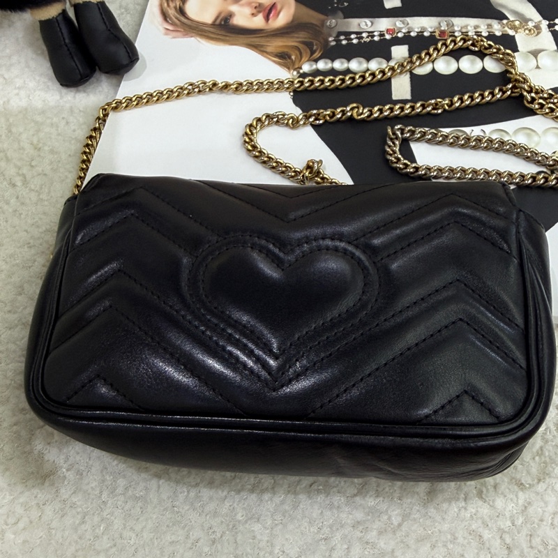 Gucci古馳 迷你 GG Marmont super mini黑金鍊條包-10