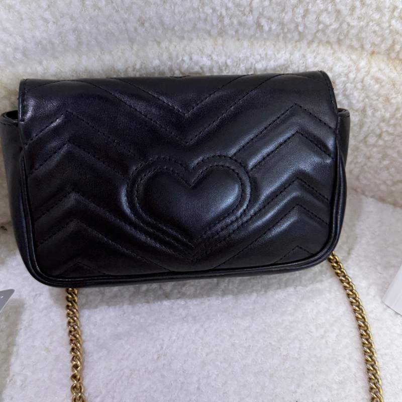 Gucci古馳 迷你 GG Marmont super mini黑金鍊條包-11
