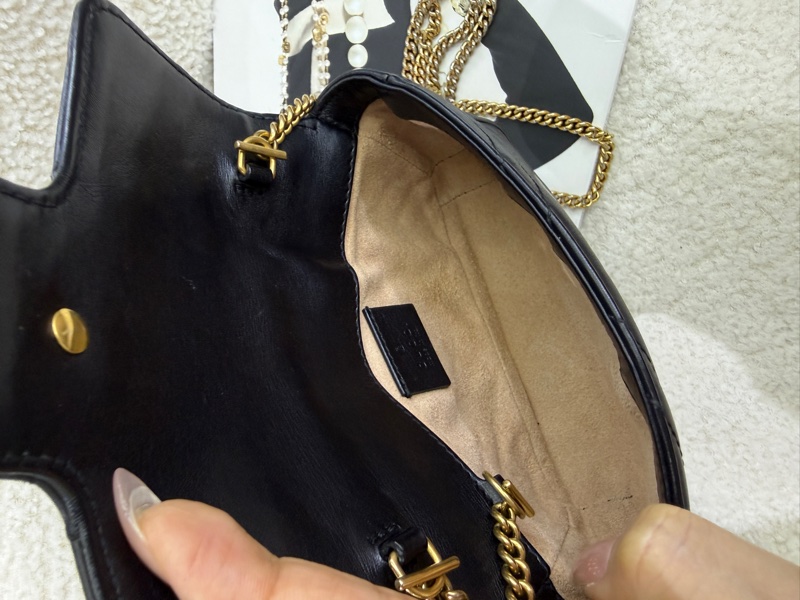 Gucci古馳 迷你 GG Marmont super mini黑金鍊條包-16