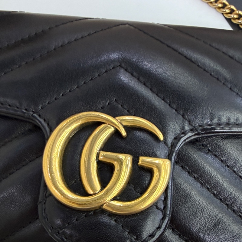 Gucci古馳 迷你 GG Marmont super mini黑金鍊條包-17