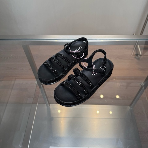 Chanel香奈兒 滿鑽黑色涼鞋 尺碼37碼 成色98新