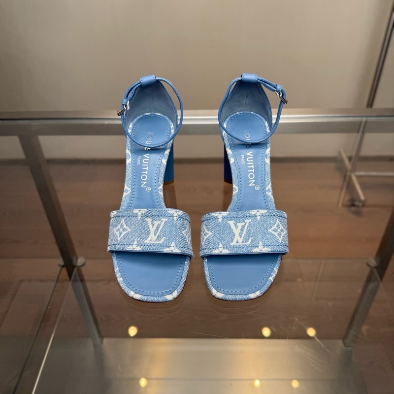 Louis Vuitton路易威登 LV 藍牛仔老花高跟涼鞋  38碼-1