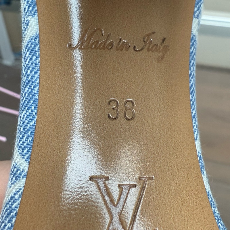 Louis Vuitton路易威登 LV 藍牛仔老花高跟涼鞋  38碼-7