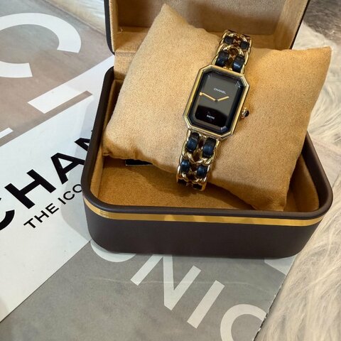 CHANEL 皮穿鏈首映會石英錶 XL 金色