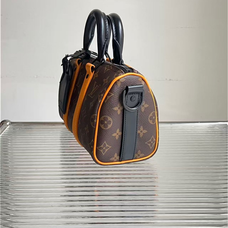 🔥新到： LV/路易威登老花橙色條紋 keepall25手提斜挎包芯片款，尺寸：25*11*15-2