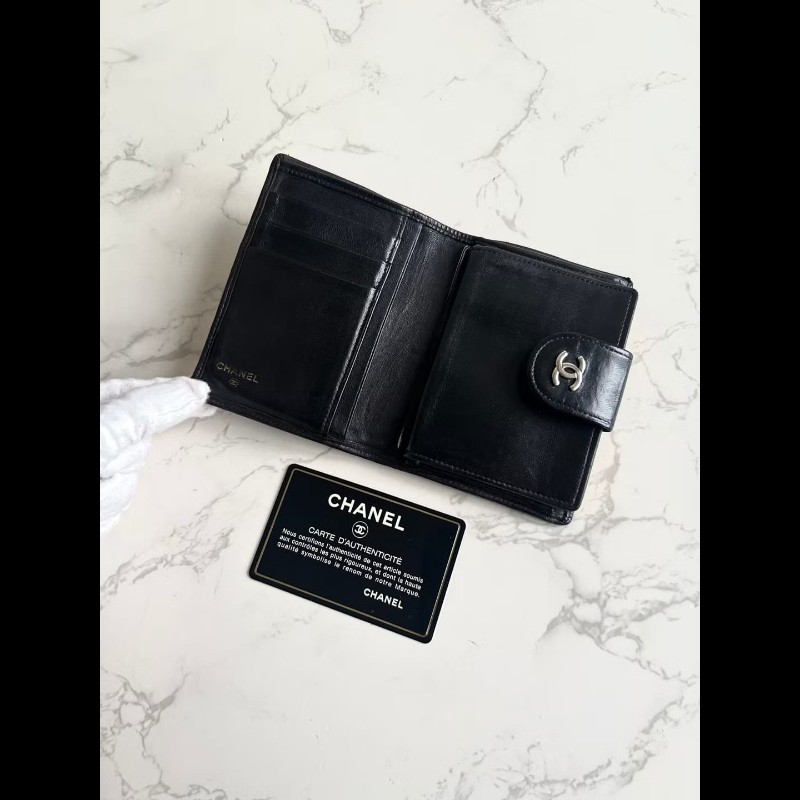【LA LUNE】Chanel 黑色小羊皮革口金包 中夾 銀包 短夾 皮革包 中古包 二手-6