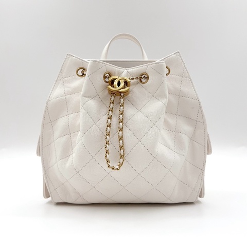 Chanel 香奈兒 白色25bag雙肩包書包 芯片款 金扣 99新❤️正品