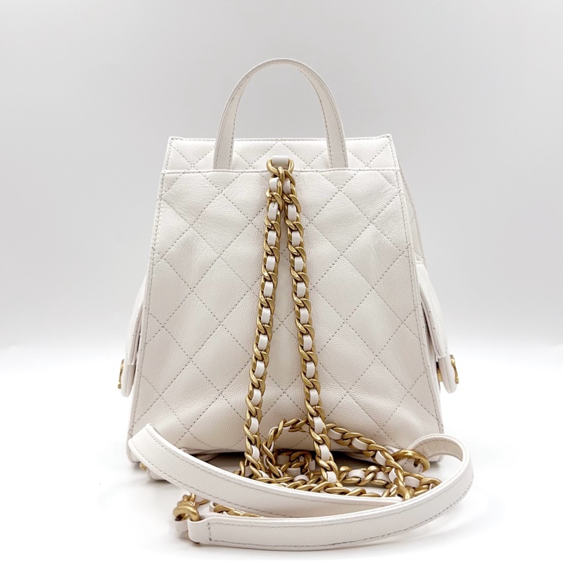 Chanel 香奈兒 白色25bag雙肩包書包 芯片款 金扣 99新❤️正品-1