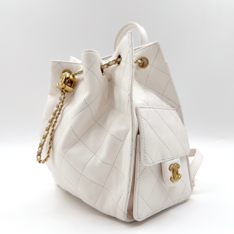 Chanel 香奈兒 白色25bag雙肩包書包 芯片款 金扣 99新❤️正品-2