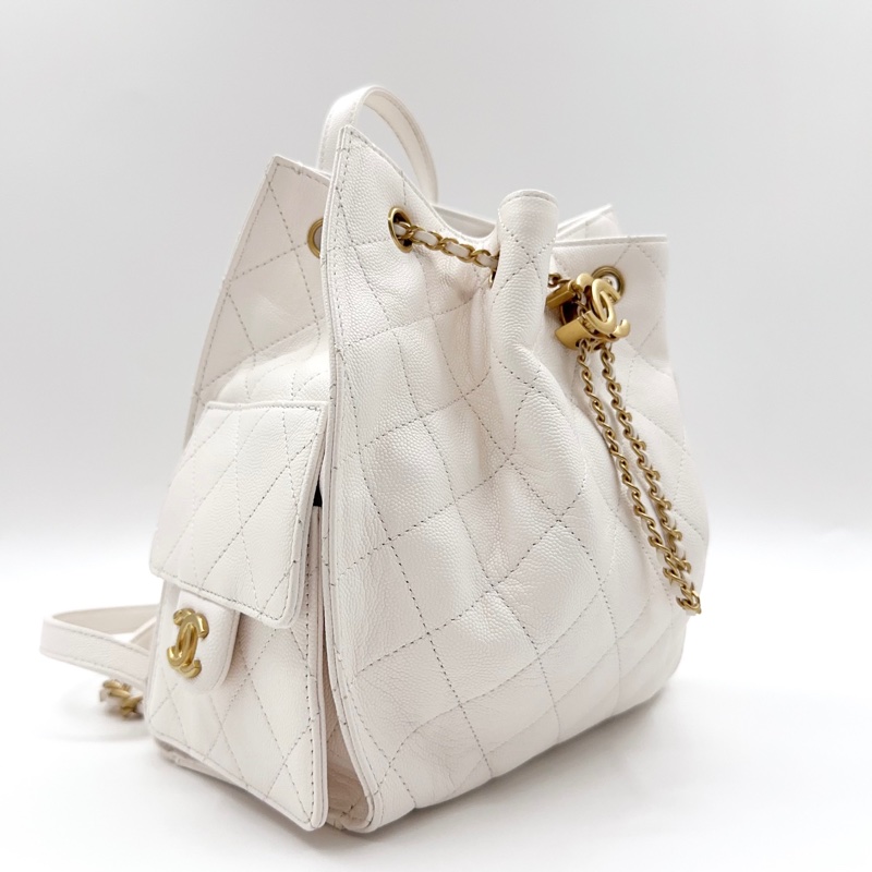 Chanel 香奈兒 白色25bag雙肩包書包 芯片款 金扣 99新❤️正品-3