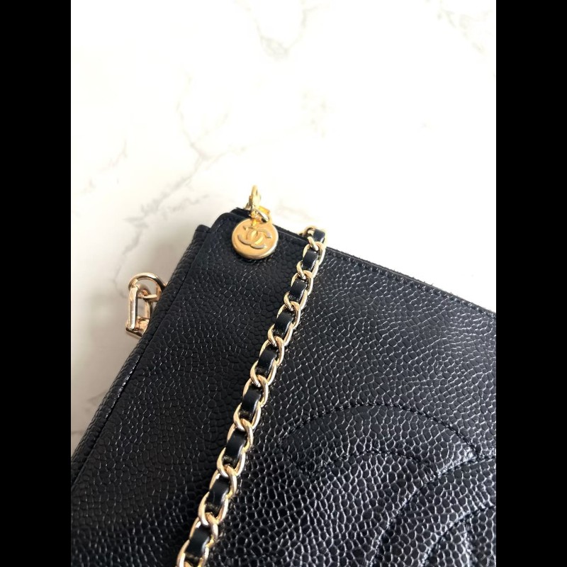 【LA LUNE】中古包Chanel黑色魚子醬皮革斜背包 單肩包 側背包 二手包 古董包-3