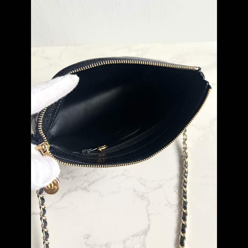 【LA LUNE】中古包Chanel黑色魚子醬皮革斜背包 單肩包 側背包 二手包 古董包-4