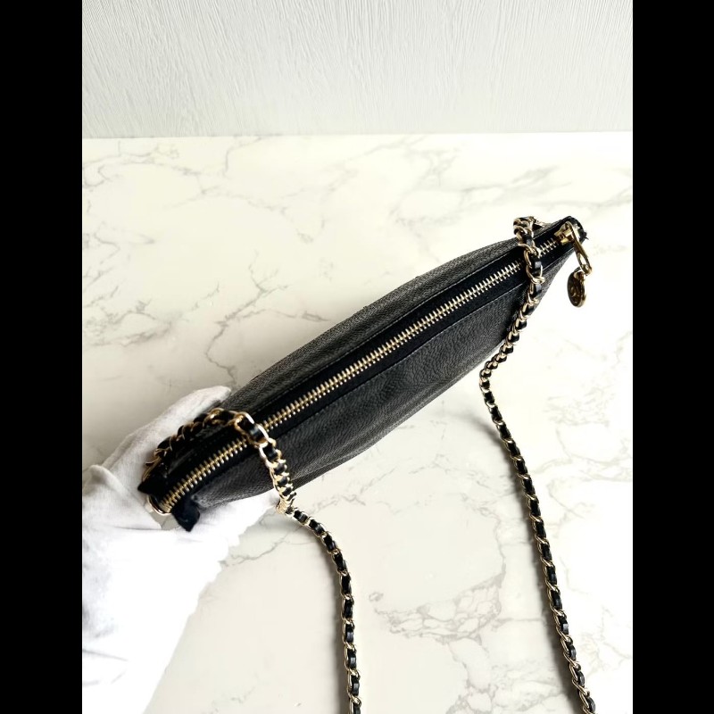 【LA LUNE】中古包Chanel黑色魚子醬皮革斜背包 單肩包 側背包 二手包 古董包-5