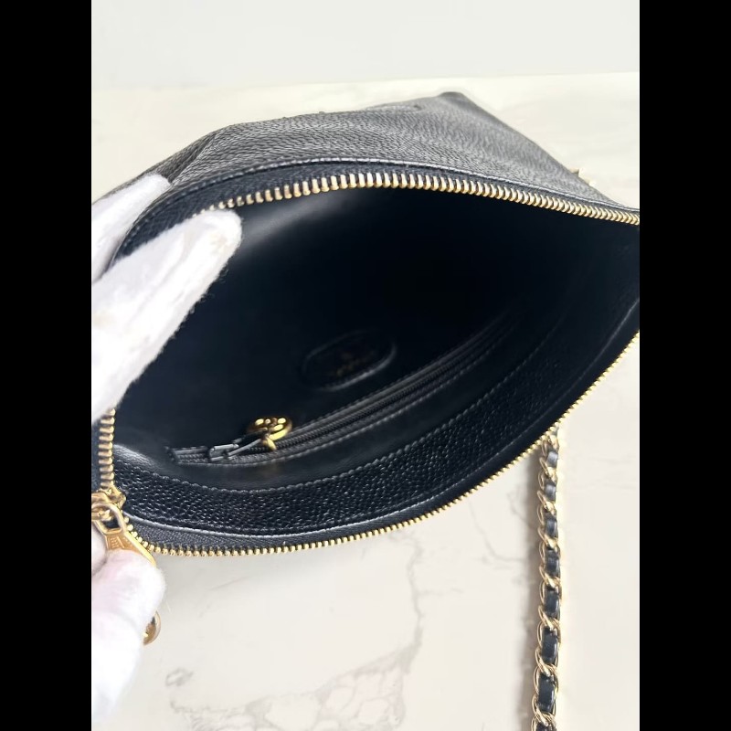 【LA LUNE】中古包Chanel黑色魚子醬皮革斜背包 單肩包 側背包 二手包 古董包-8
