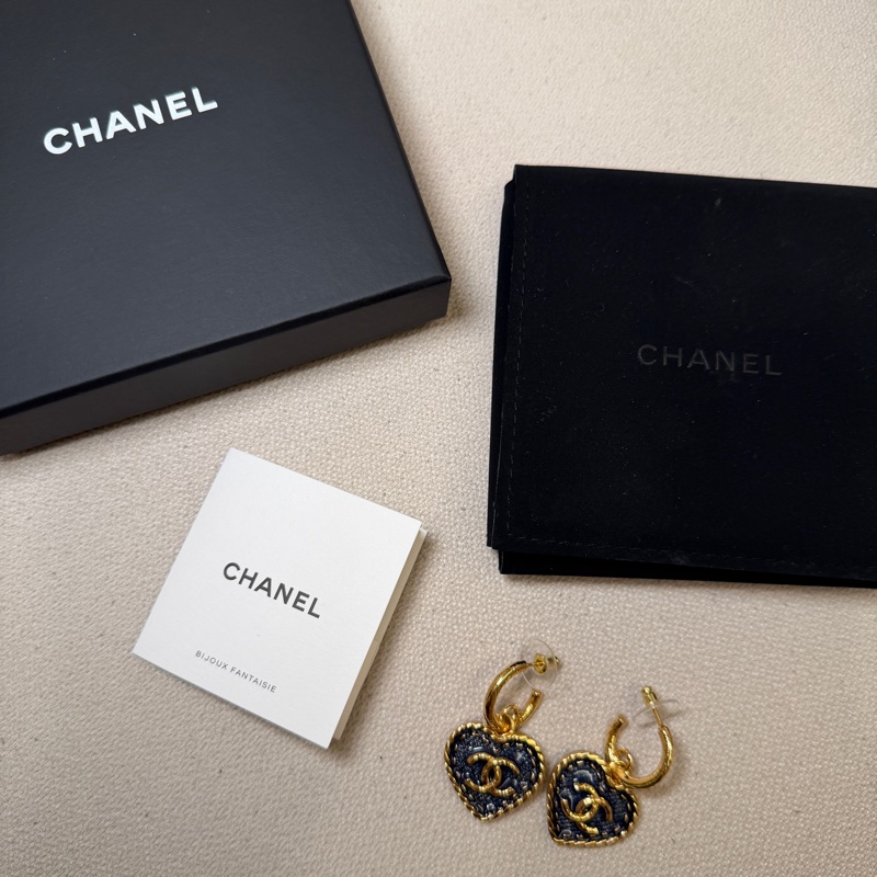 CHANEL 24P 單寧愛心耳環 牛仔愛心耳環 香奈兒-1