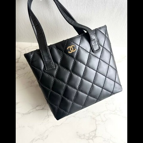 【LA LUNE】絕版古董包 Chanel Vivian 黑金色托特包 側背包 單肩包 中古