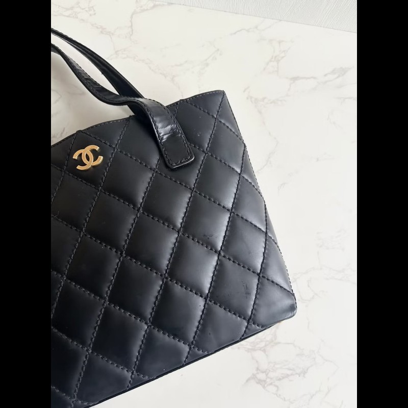 【LA LUNE】絕版古董包 Chanel Vivian 黑金色托特包 側背包 單肩包 中古-3