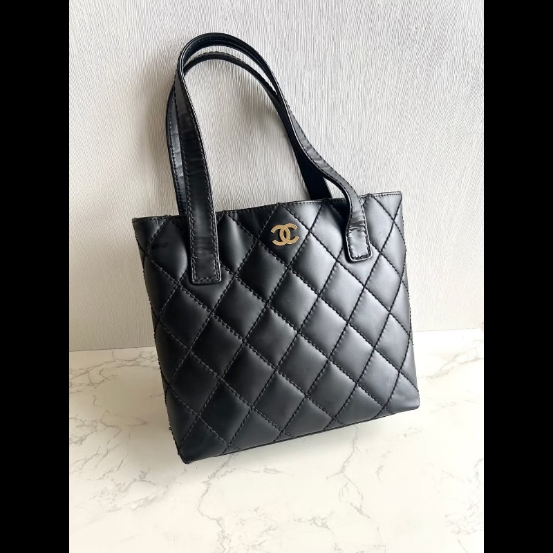 【LA LUNE】絕版古董包 Chanel Vivian 黑金色托特包 側背包 單肩包 中古-5