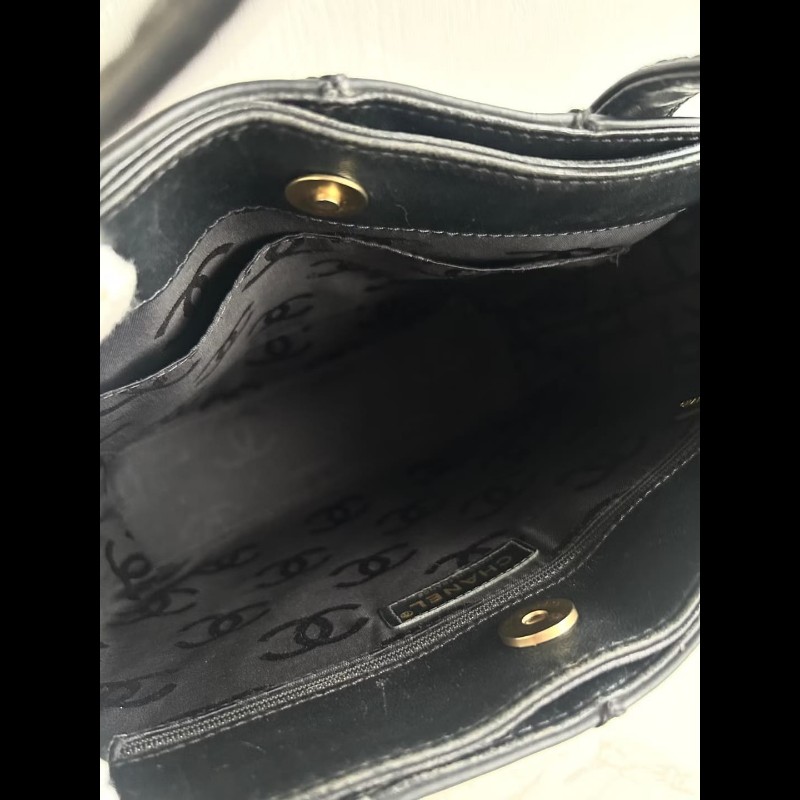 【LA LUNE】絕版古董包 Chanel Vivian 黑金色托特包 側背包 單肩包 中古-7