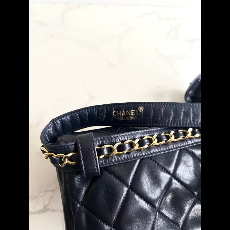 【LA LUNE】Chanel黑藍色金扣單肩包 腰帶包 古董包 側背包 中古二手包 小包-2