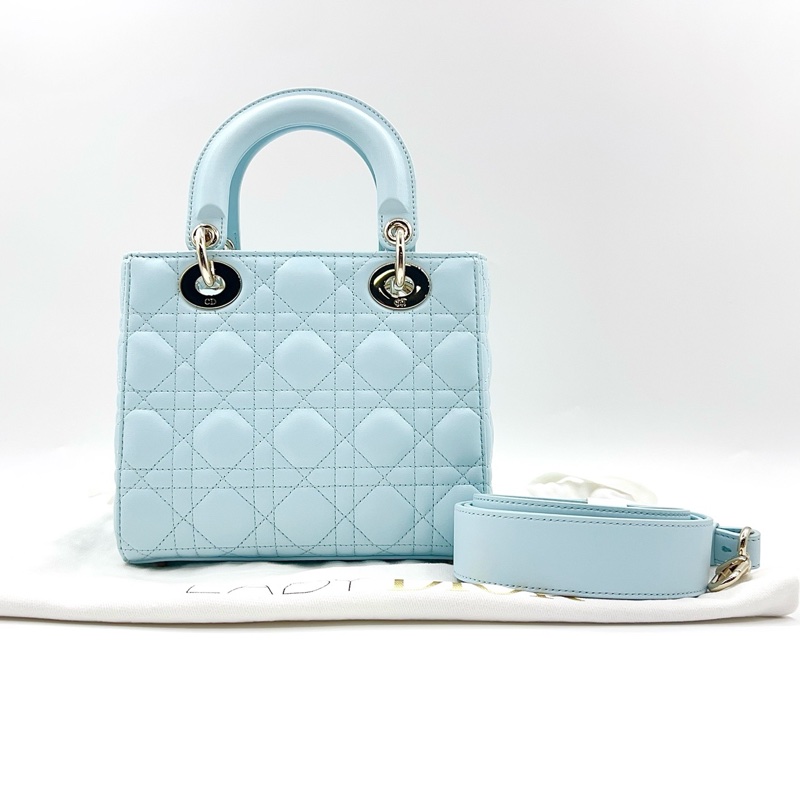 99新🆕Dior/迪奧五格戴妃 手提包斜挎包單肩包 藍色 金扣 24年編碼 💙正品-1