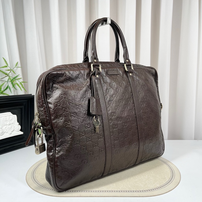 GUCCI古馳 少肩帶 全皮老花壓紋手提包公文包電腦包-1