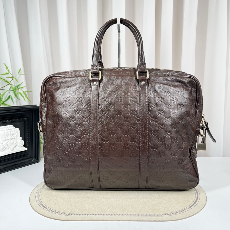 GUCCI古馳 少肩帶 全皮老花壓紋手提包公文包電腦包-2