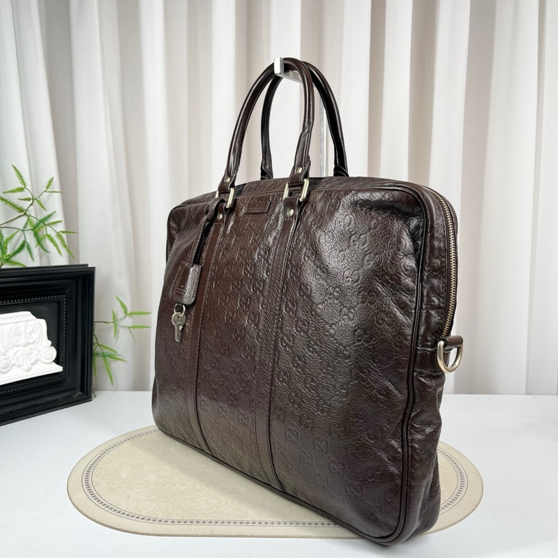 GUCCI古馳 少肩帶 全皮老花壓紋手提包公文包電腦包-4