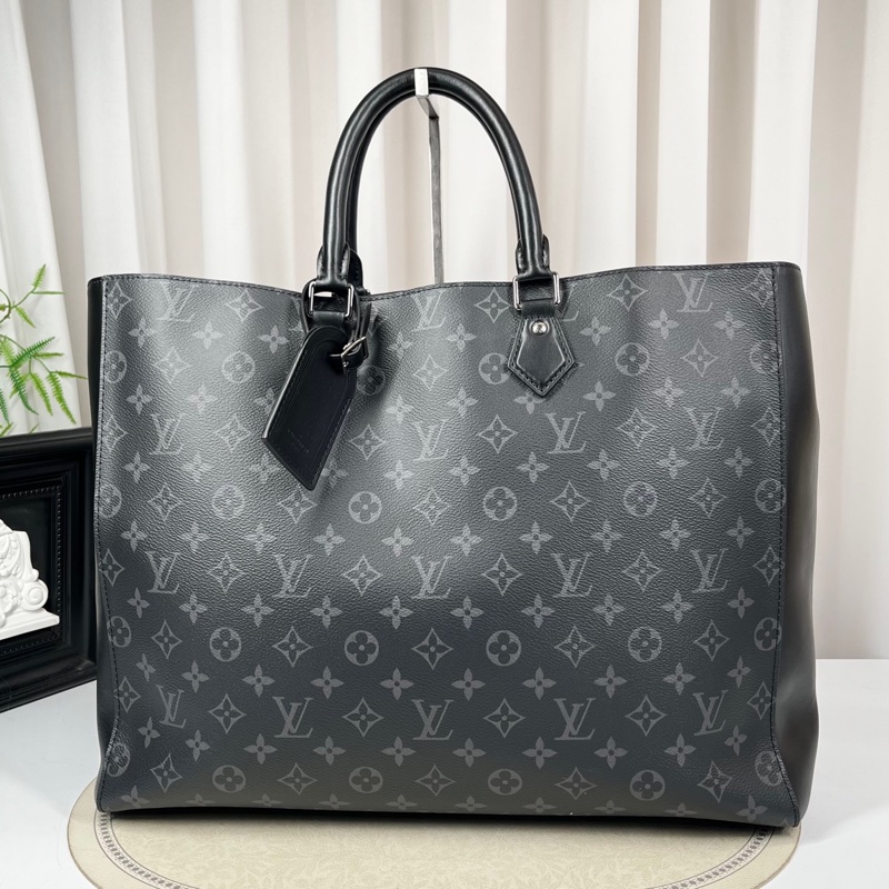 LV路易威登 98新 芯片款 GRAND SAC 男士黑色老花拼皮tote手提公文包-0