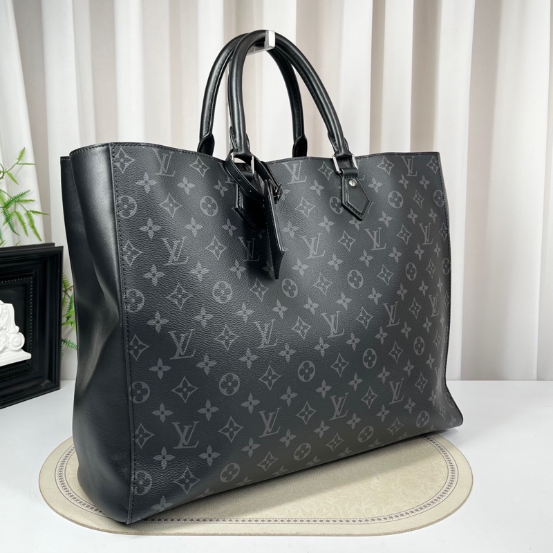 LV路易威登 98新 芯片款 GRAND SAC 男士黑色老花拼皮tote手提公文包-1