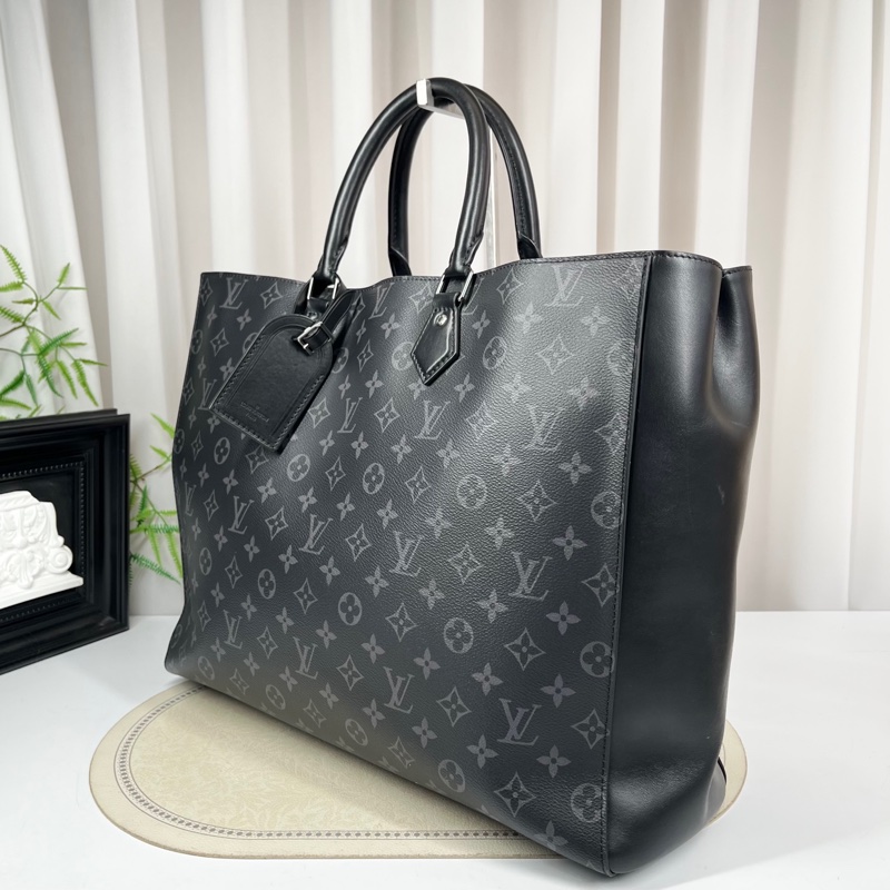 LV路易威登 98新 芯片款 GRAND SAC 男士黑色老花拼皮tote手提公文包-2