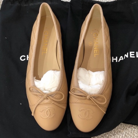Chanel香奈兒 奶茶色芭蕾舞鞋蝴蝶結 36碼 只穿過一次