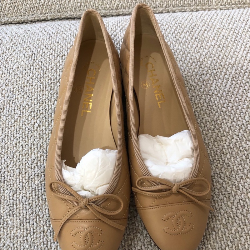 Chanel香奈兒 奶茶色芭蕾舞鞋蝴蝶結 36碼 只穿過一次-1
