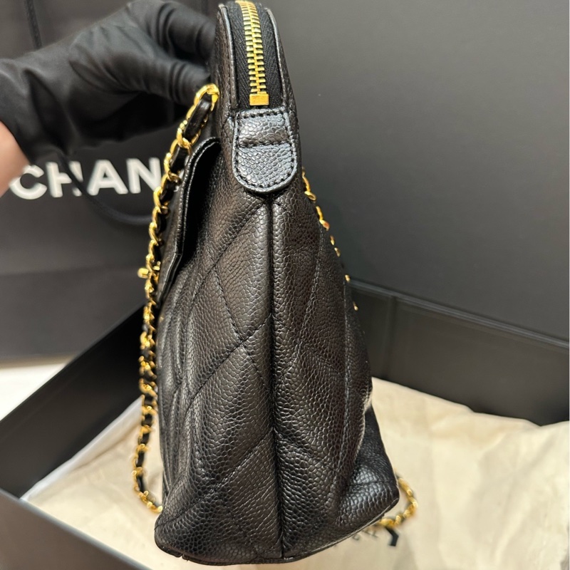 香奈兒Chanel 黑金荔枝皮奶粉包中古款 4開-3