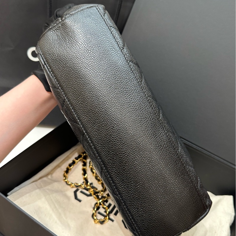 香奈兒Chanel 黑金荔枝皮奶粉包中古款 4開-5