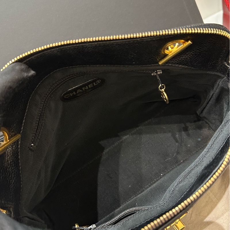 香奈兒Chanel 黑金荔枝皮奶粉包中古款 4開-6