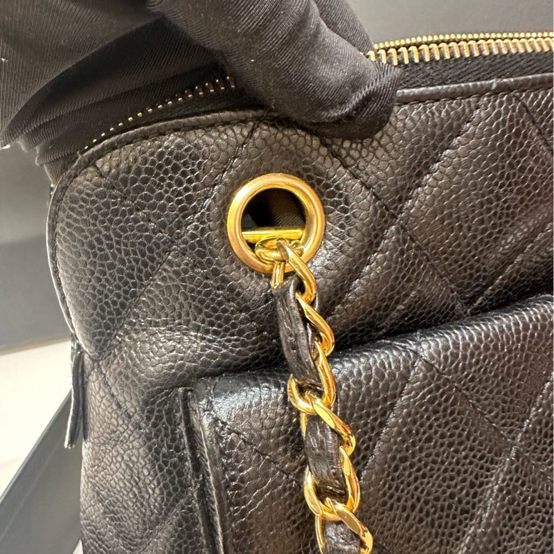 香奈兒Chanel 黑金荔枝皮奶粉包中古款 4開-7
