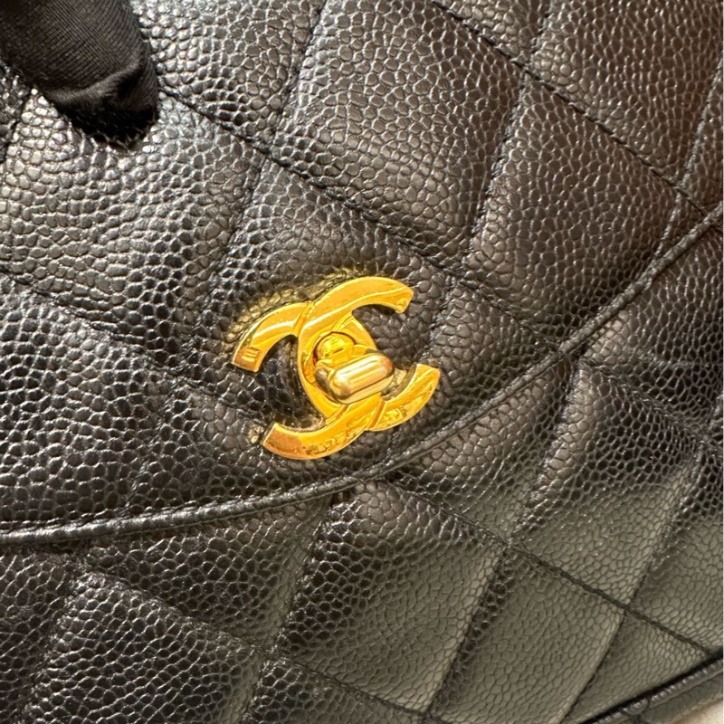 香奈兒Chanel 黑金荔枝皮奶粉包中古款 4開-9