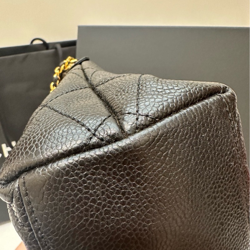 香奈兒Chanel 黑金荔枝皮奶粉包中古款 4開-10