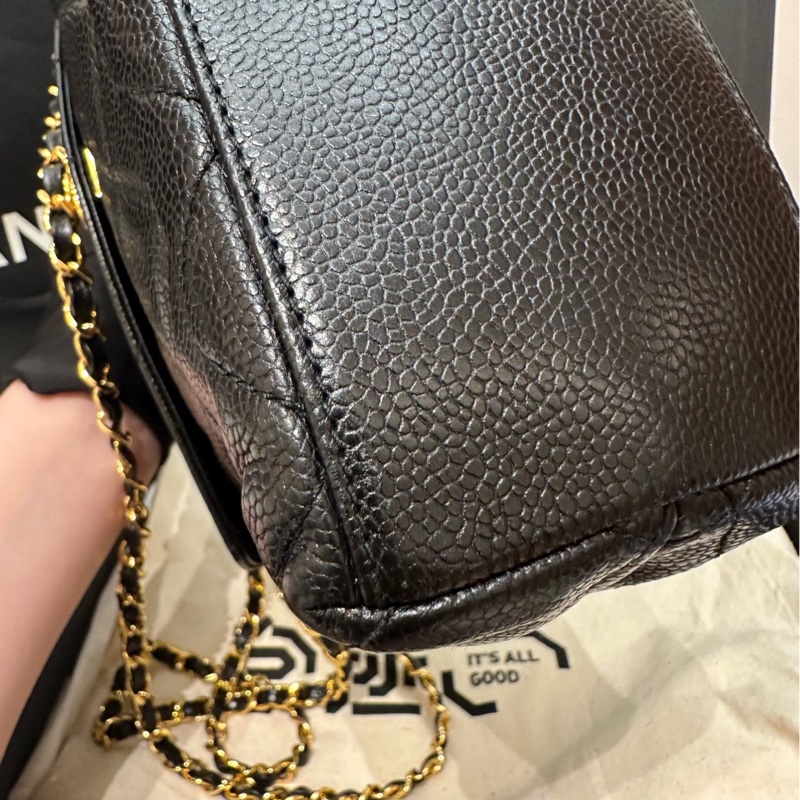 香奈兒Chanel 黑金荔枝皮奶粉包中古款 4開-12