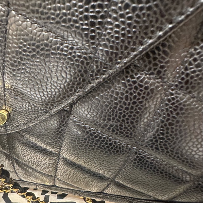 香奈兒Chanel 黑金荔枝皮奶粉包中古款 4開-13